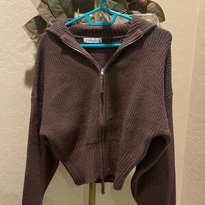 Zenana Chocolate Ribbed Zip-Up Cardigan Size Small